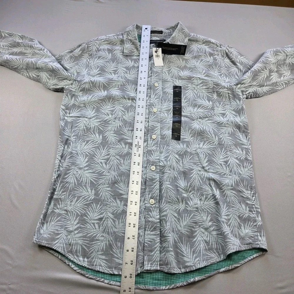 NWT Banana Republic Floral Button Up Shirt Mens M Untucked Fit Gray Cotton
